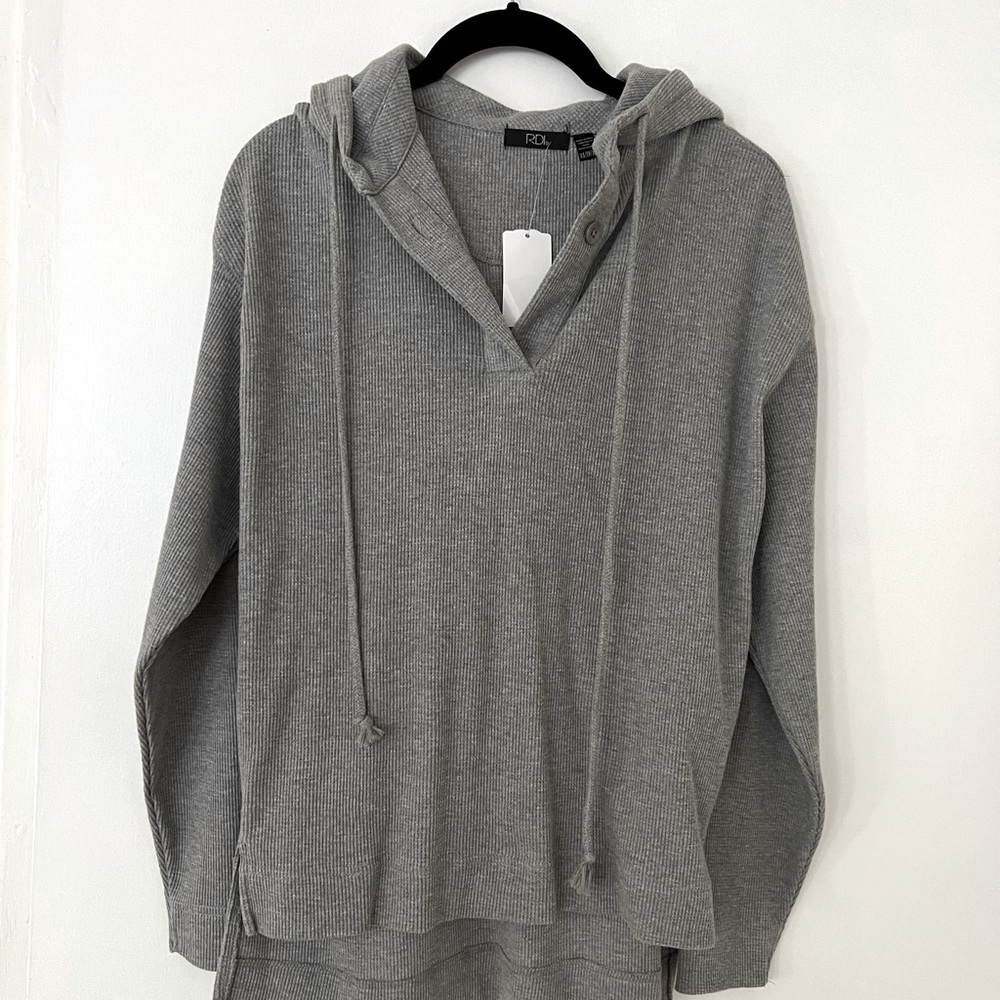 Grey V Neck Waffle Hoodie *New*
